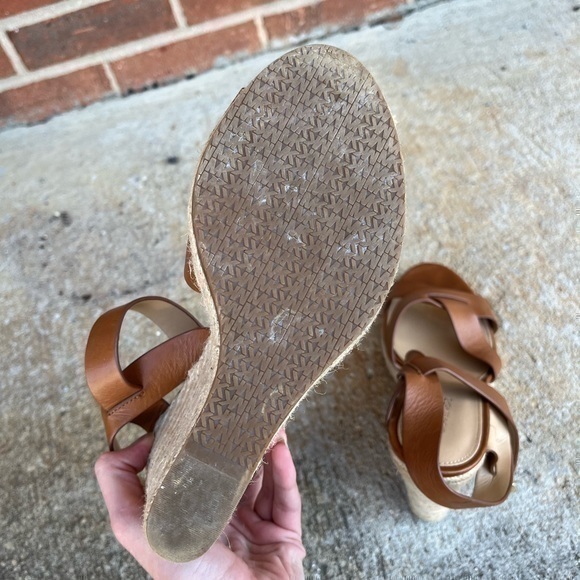 MICHAEL Michael Kors Women’s Brown Leather Open Toe Espadrille Wedge Heels - Picture 12 of 14